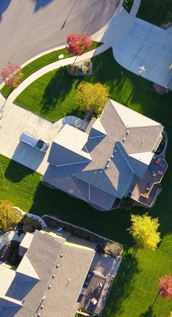 helicopter view of houses
